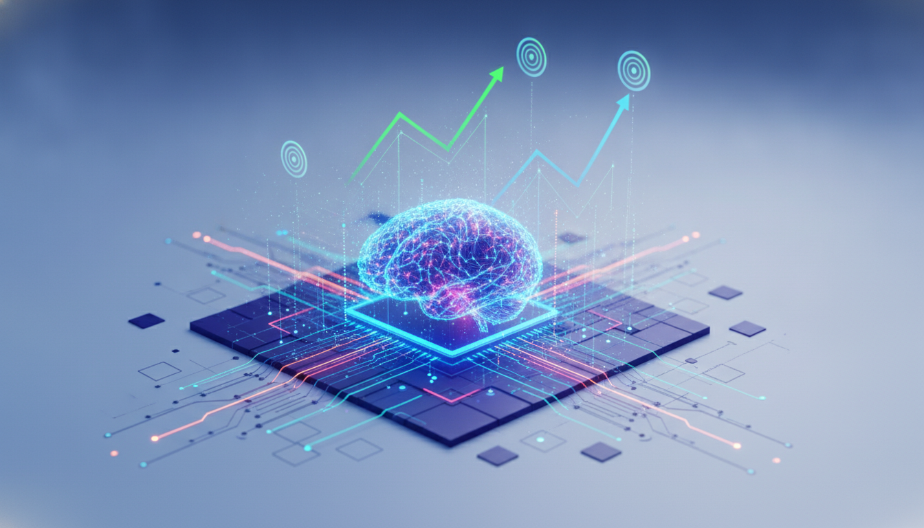 Abstract visualization of AI optimizing digital advertising campaigns.